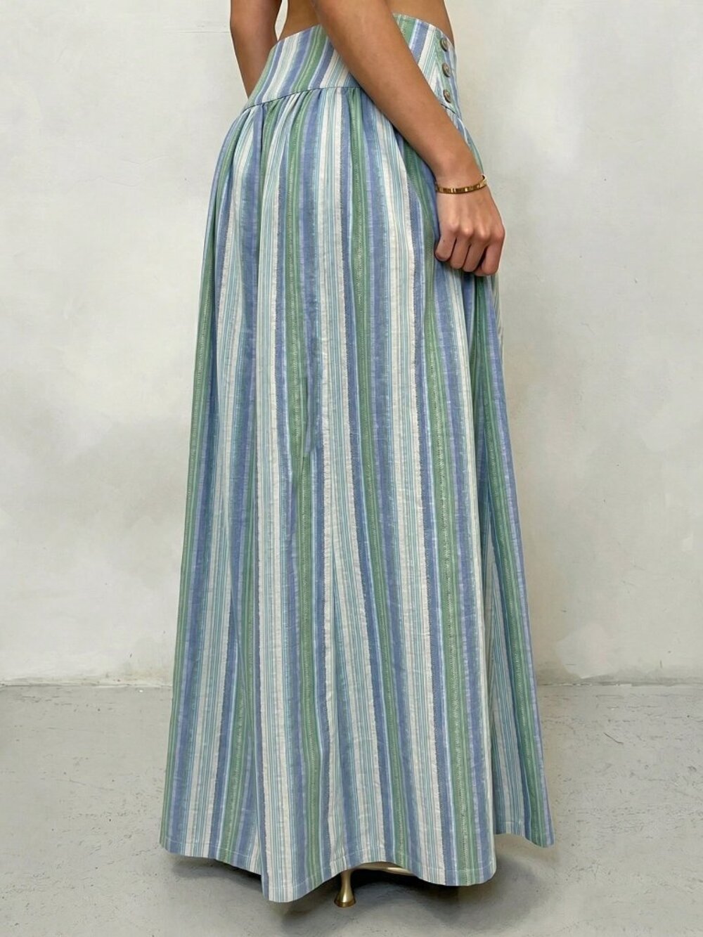 Blue Boho Women's Striped Woven Low Waist Wide Leg pants - Picture 2 of 5
